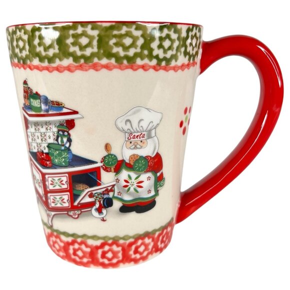 Temptations Holiday Mug And Coaster Set Santa Chef Baking Cookies 16 Oz Xmas New - Picture 3 of 10